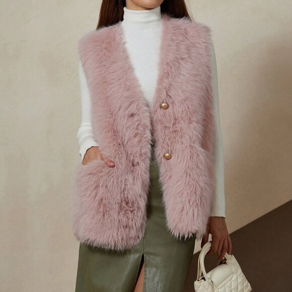 Jackets & Blazers - Pink Casual Women's Soft & Delicate Faux Mink Vest